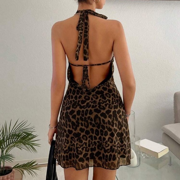 SHEIN Leopard Print Halter Backless A-Line Mini Dress - Picture 2 of 10